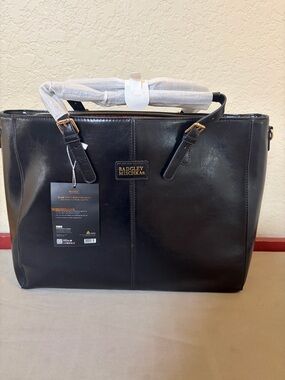Badgley Mischka Black Leather Satchel with Gold-Tone Accents